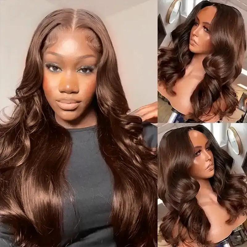 7x5 Glueless Upgraded Bleached Knots Chocolate Brown Wig Body Wave SHINE HAIR