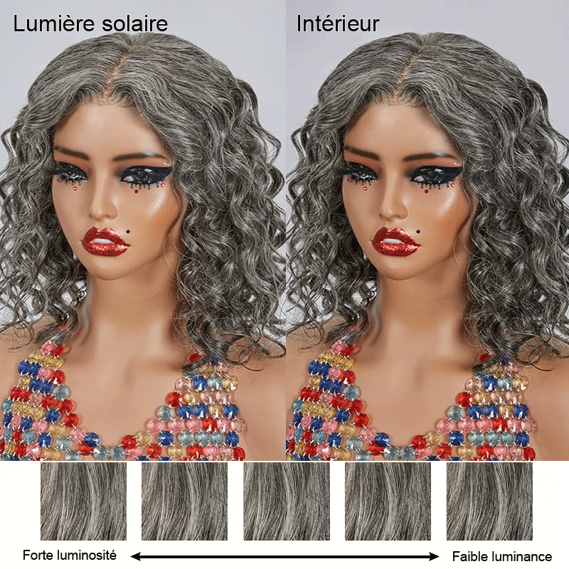 7x5 Color Salt &amp; Pepper Bob Wig Glueless Water Wave