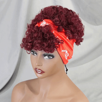 Glueless 3s Throw &amp; Go Bob Headband With Bangs Curly Wig