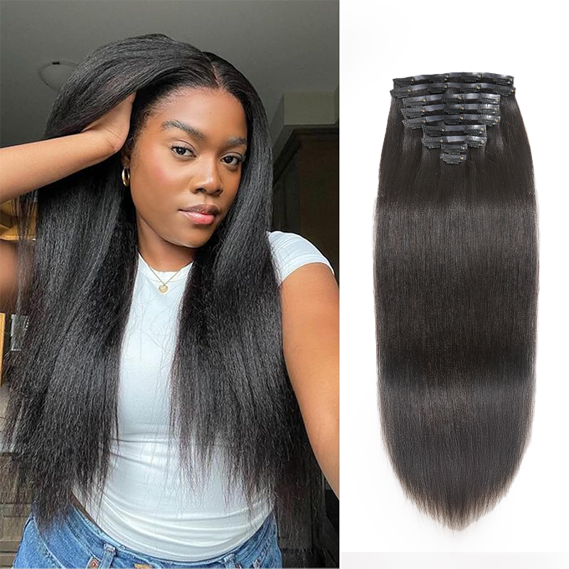 Seamless Clip In Human Hair Extensions Hair Yaki Straight 125g/9pcs