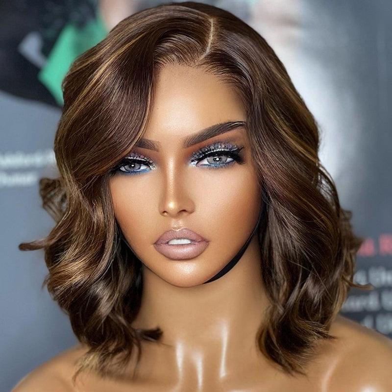 13x4 Ombre Brown Colored Bob Lace Frontal Wig Human Hair Brazilian Natural Wave - SHINE HAIR WIG