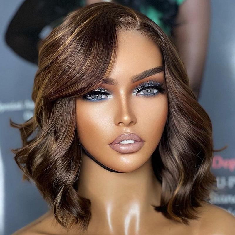 13x4 Ombre Brown Colored Bob Lace Frontal Wig Human Hair Brazilian Natural Wave - SHINE HAIR WIG