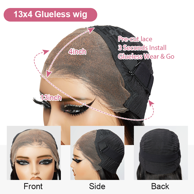 13x4 Glueless Salt &amp; Pepper Bob Wig Water Wave