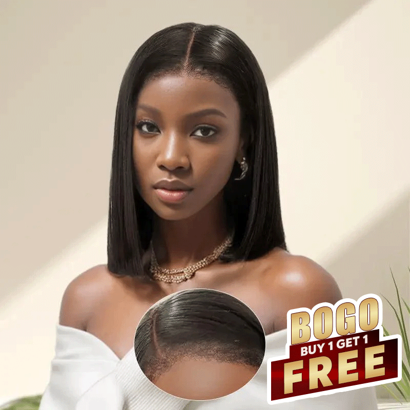 𝐁𝐮𝐲 𝟏 𝐆𝐞𝐭 𝟏 𝐅𝐫𝐞𝐞💥9x6 Glueless 4C Edges Kinky Hairline Micro Knots Bob Wig Straight