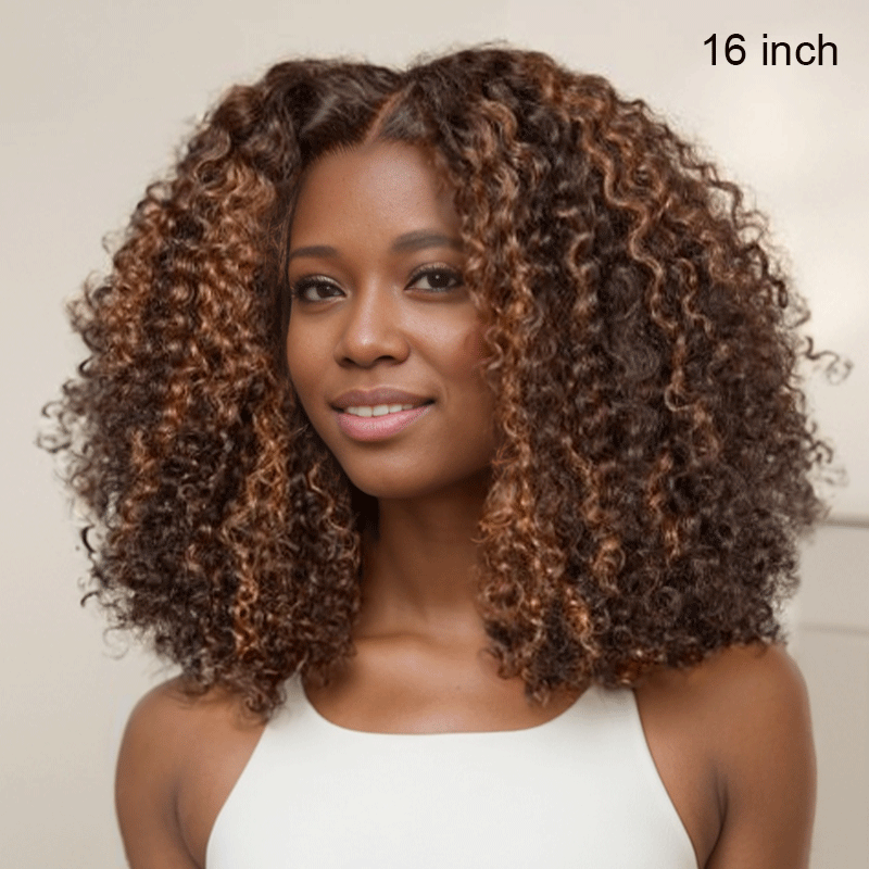 9x6 Glueless Copper Highlight Kinky Curly 250% Density Wig