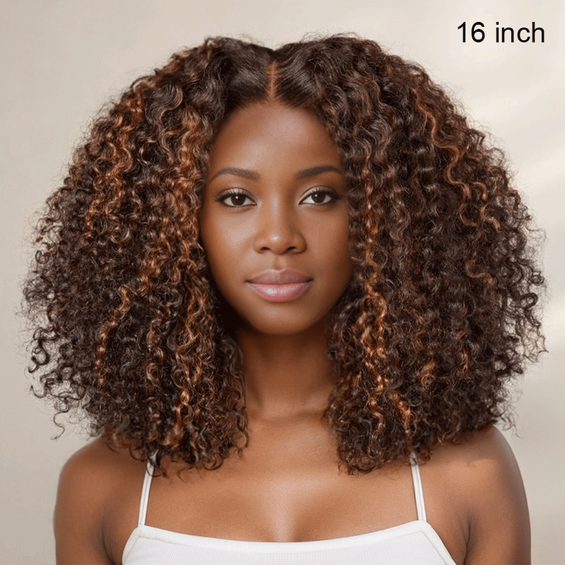 9x6 Glueless Copper Highlight Kinky Curly 250% Density Wig