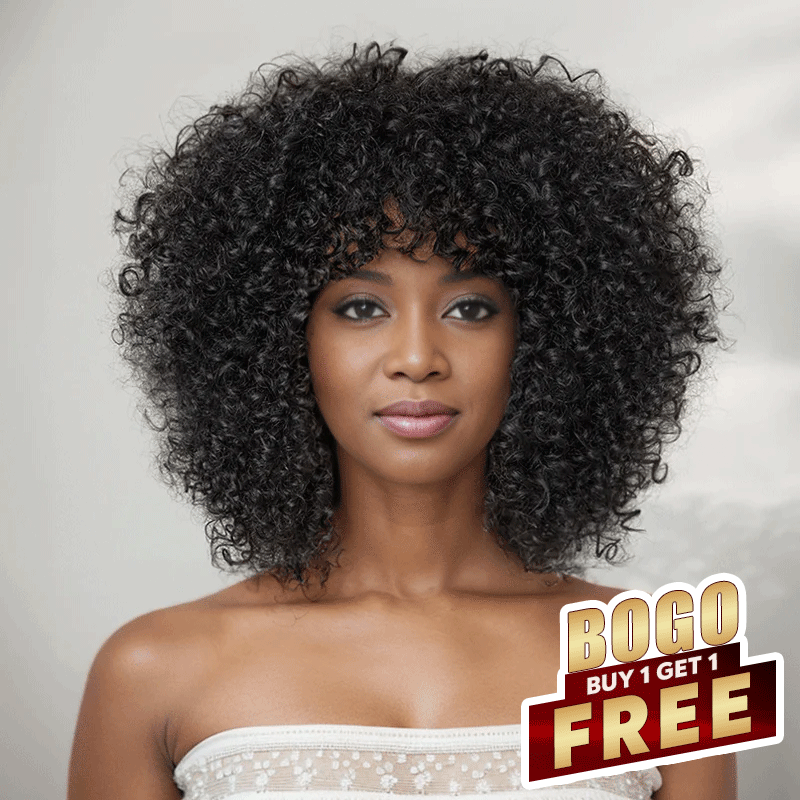 𝐁𝐮𝐲 𝟏 𝐆𝐞𝐭 𝟏💥Glueless Short Curly Afro Bob Wig With Bangs