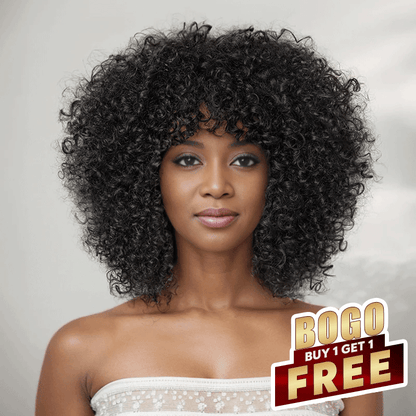 𝐁𝐮𝐲 𝟏 𝐆𝐞𝐭 𝟏 𝐅𝐫𝐞𝐞💥Glueless Short Curly Afro Bob Wig With Bangs