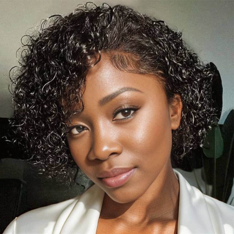 Blakc woman wear 13x4 Glueless Put On And Go Short Curly Wig