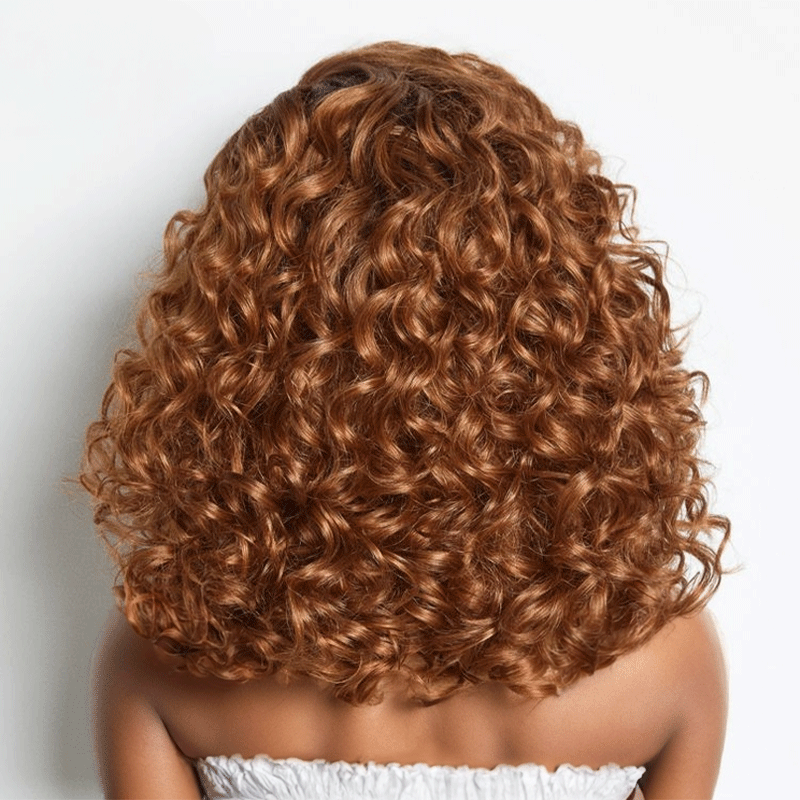 black woman wear 9x6 Glueless Elegant Ombre Ginger Bob Wig Water Wave