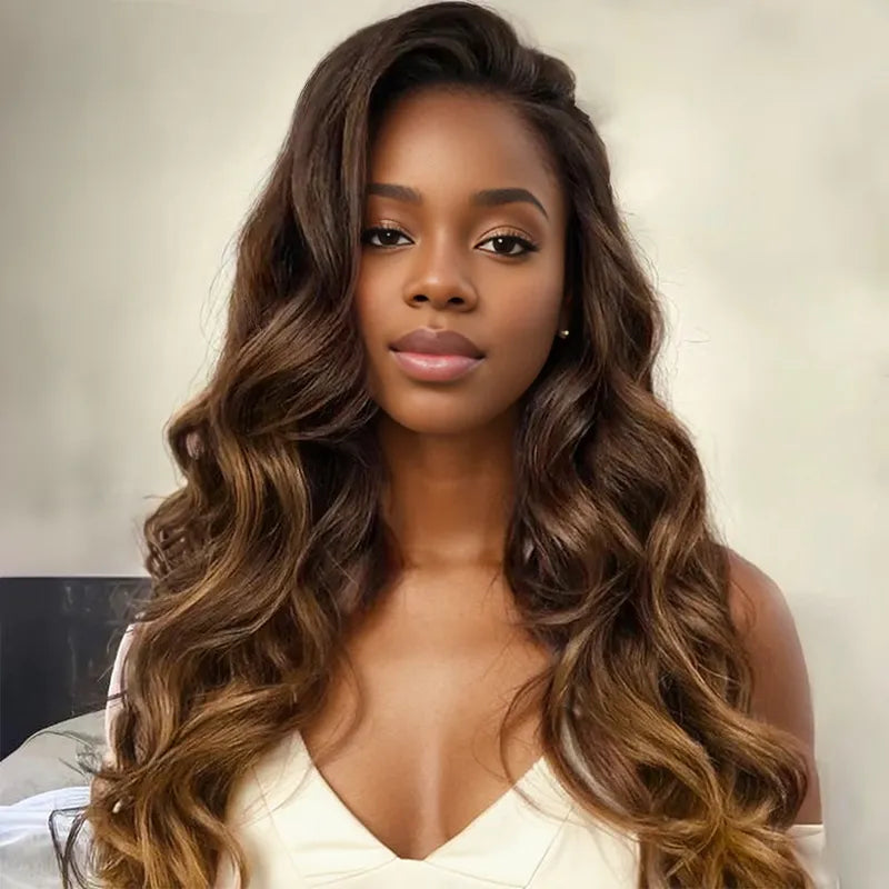 7x5 13x4 Glueless Pre Plucked Ombre Brown Loose Body Wave Frontal Wig