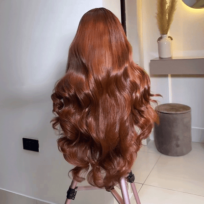 13x4 Glueless Copper Brown Color Human Hair Body Wave Wig