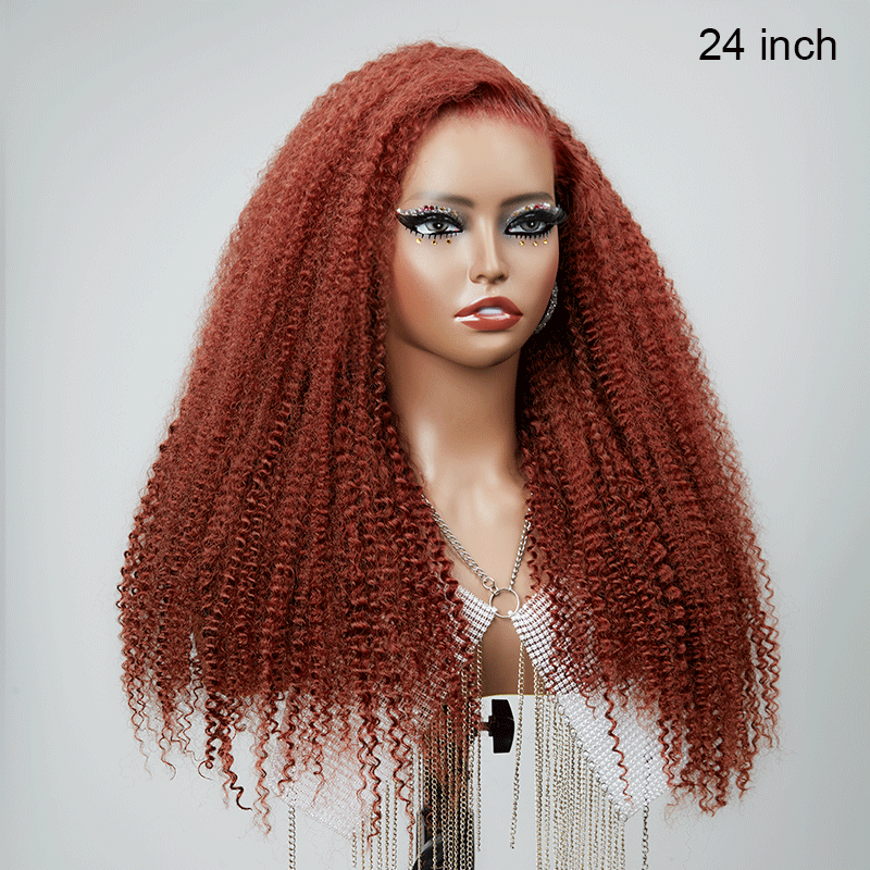 9x6 Glueless Reddish Brown Color Pre-bleached Knots Kinky Curly Wig