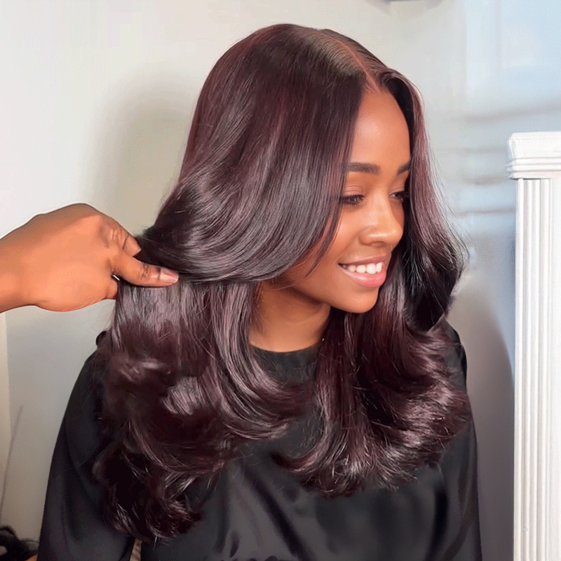 𝐁𝐮𝐲 𝟏 𝐆𝐞𝐭 𝟏 𝐅𝐫𝐞𝐞💥9x6 Glueless Dark Burgundy Layered Body Wave Wig