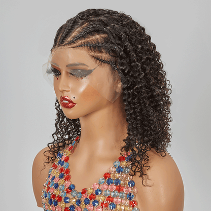13x4 Lace Frontal Curly Natural Bob Pre Braided Wig Human Hair Pre Plucked Hairline