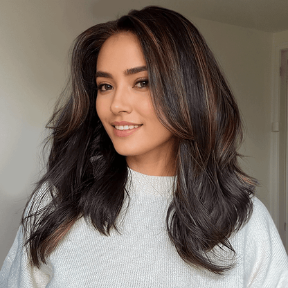 𝐁𝐮𝐲 𝟏 𝐆𝐞𝐭 𝟏 𝐅𝐫𝐞𝐞💥13x4 Fluffy Glueless Colored Brown Highlights Wavy Wig 100% Human Hair