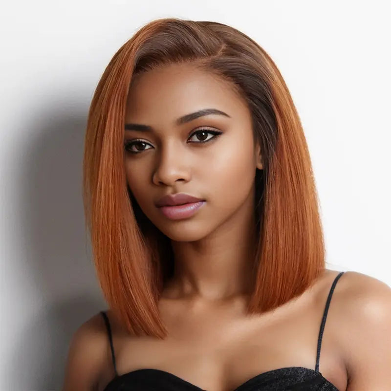 Ready to Go 9x6 Lace Glueless Ginger Ombre Blunt Cut Silky Straight Bob Wig