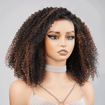 Shine Hair Ready to Go 9x6 Lace Glueless Brown Highlight Bob Kinky Curly Human Hair Wig