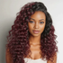 Black woman wear 13x4 Glueless Pre Plucked Dark Ombre 99J Curly Wig