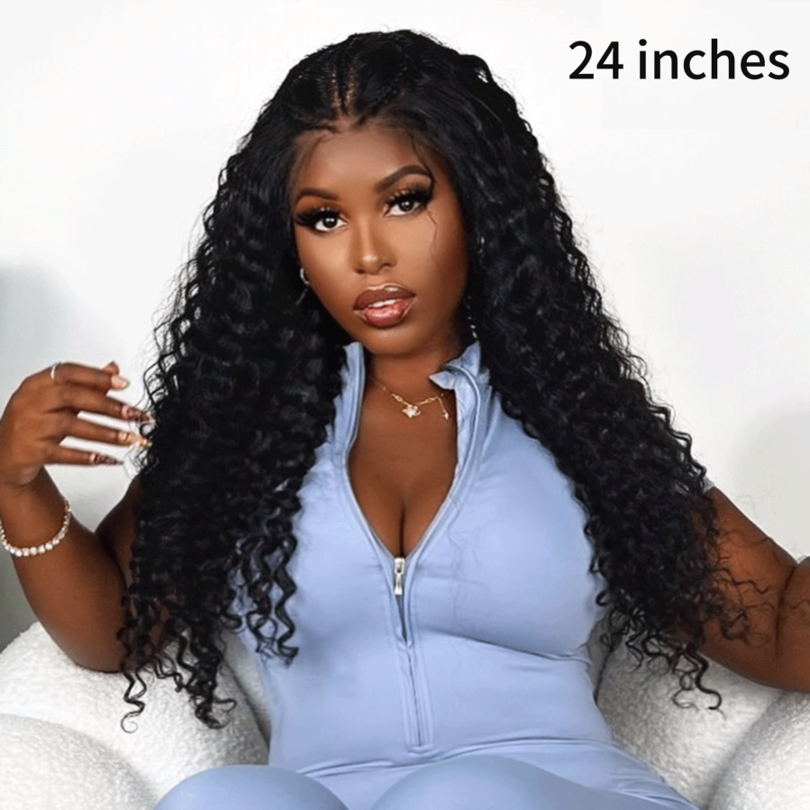 black woman wear 13x4 Pre-braid Curly Glueless Lace Frontal Wig