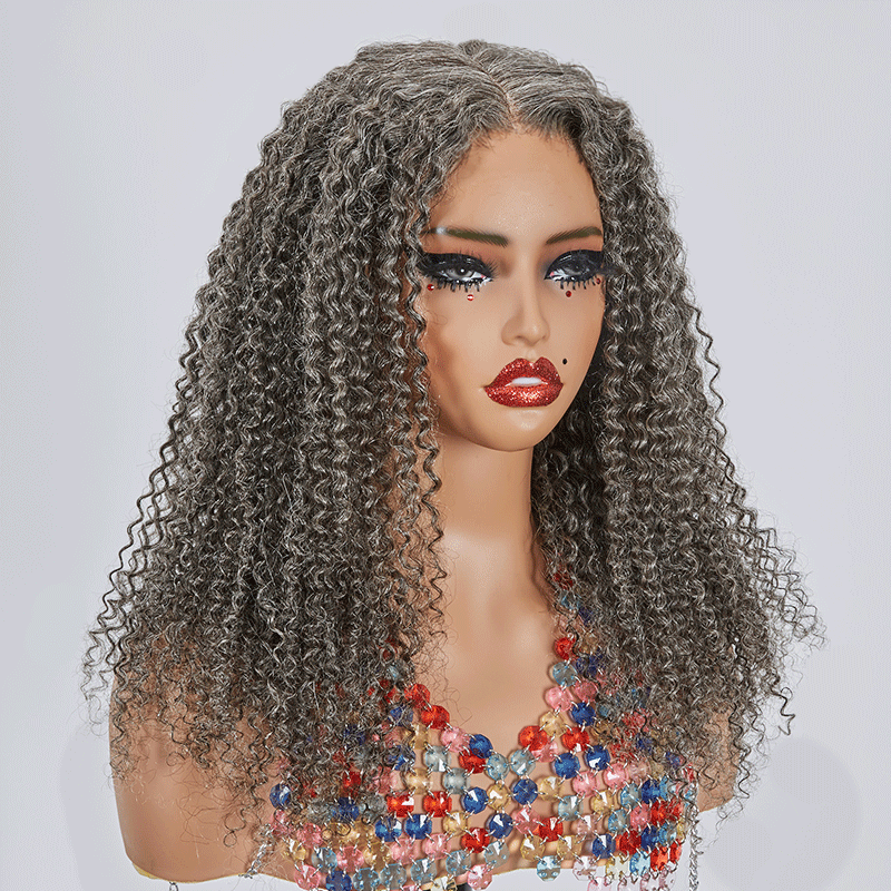 7x5 Bouncy Kinky Curly Salt & Pepper Glueless Wig