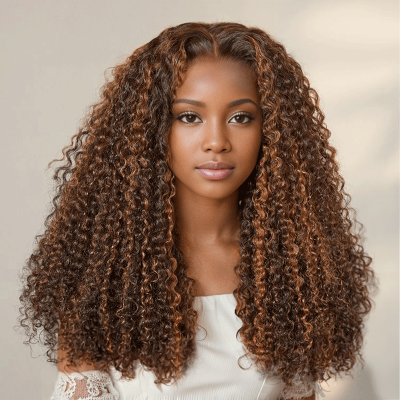 9x6 Glueless Copper Highlight Kinky Curly 250% Density Wig