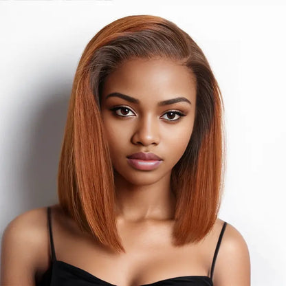 Ready to Go 9x6 Lace Glueless Ginger Ombre Blunt Cut Silky Straight Bob Wig