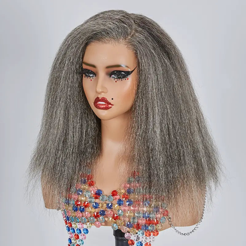 7x5 Glueless Timeless Salt & Pepper Color Yaki Straight Wig