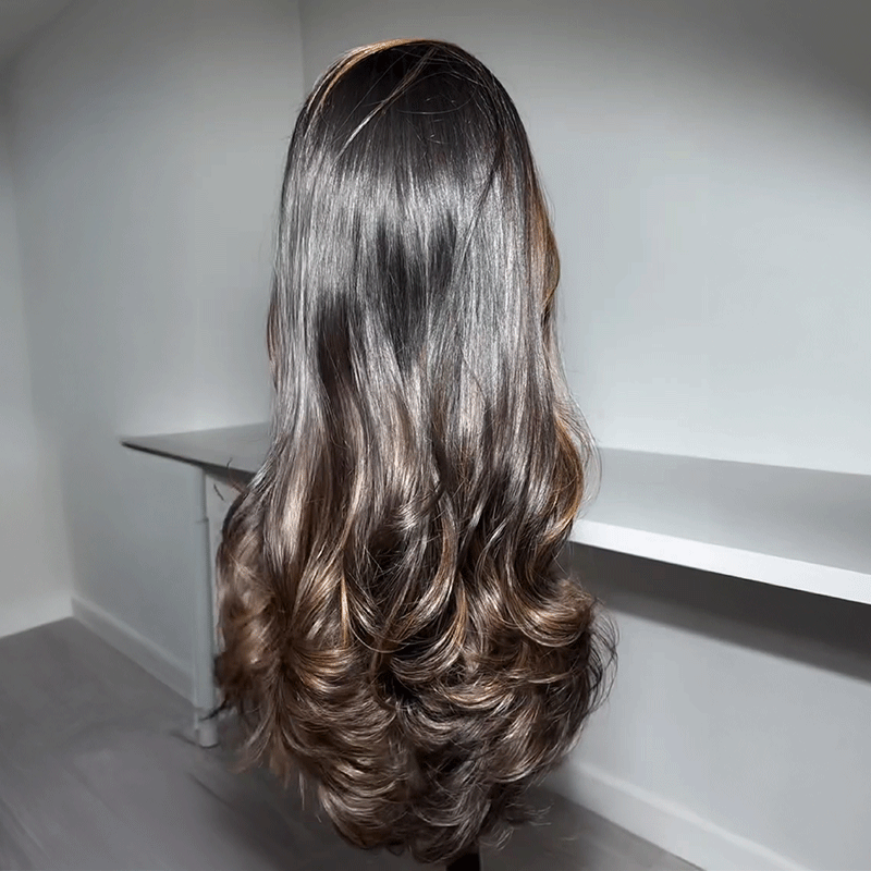 𝐁𝐮𝐲 𝟏 𝐆𝐞𝐭 𝟏 𝐅𝐫𝐞𝐞💥 Luxury 13x4 Glueless Layered Highlight Wig Wavy Human Hair Wear Go 250% Density