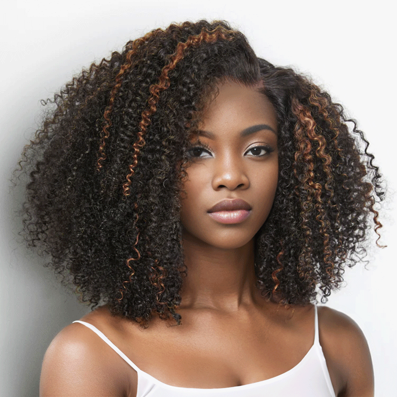 Shine Hair Ready to Go 9x6 Lace Glueless Brown Highlight Bob Kinky Curly Human Hair Wig