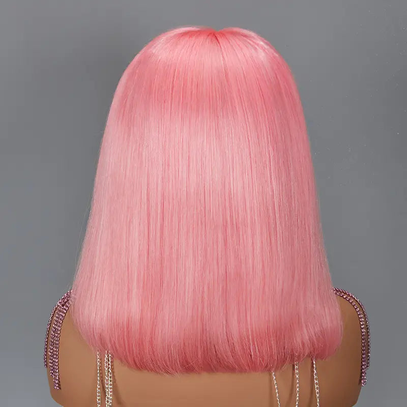 13x4 Pink Color Bob Wig Straight Lace Frontal Human Hair