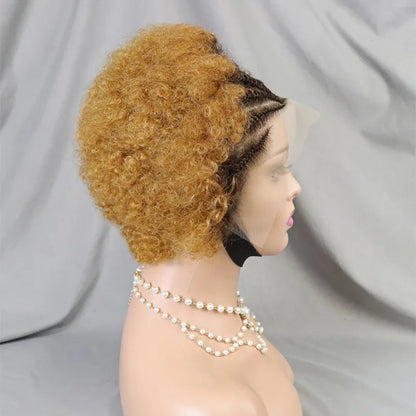 13x4 Lace Frontal Afro Curly 5 Colors Bob Braided Hair Wig Human Hair