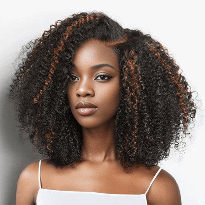 Shine Hair Ready to Go 9x6 Lace Glueless Brown Highlight Bob Kinky Curly Human Hair Wig