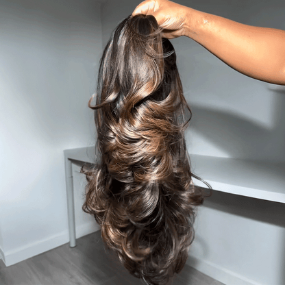 𝐁𝐮𝐲 𝟏 𝐆𝐞𝐭 𝟏 𝐅𝐫𝐞𝐞💥 Luxury 13x4 Glueless Layered Highlight Wig Wavy Human Hair Wear Go 250% Density