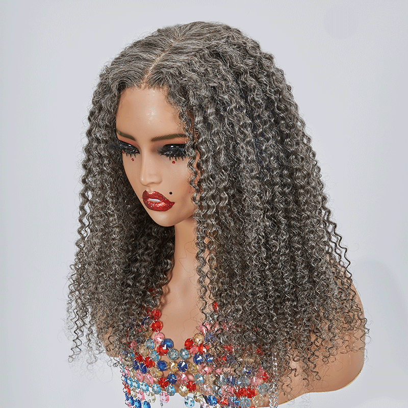 7x5 Bouncy Kinky Curly Salt &amp; Pepper Glueless Wig