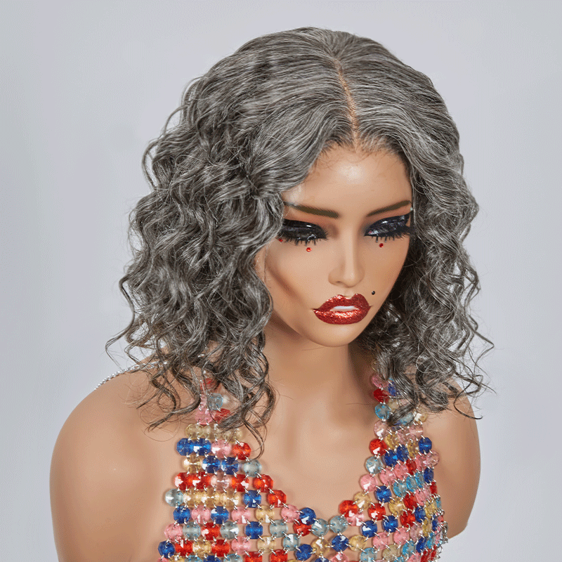 7x5 Color Salt & Pepper Bob Wig Glueless Water Wave