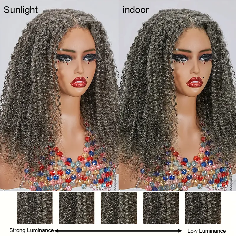 7x5 Bouncy Kinky Curly Salt & Pepper Glueless Wig