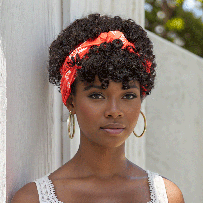 Glueless 3s Throw & Go Bob Headband With Bangs Curly Wig