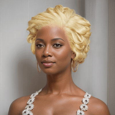 black woman wear 13x6 Lace Frontal Wig Vintage Style Bob Blonde