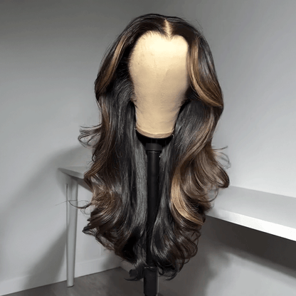 Luxury 13x4 Glueless Layered Highlight Wig Wavy Human Hair Wear Go 250% Density