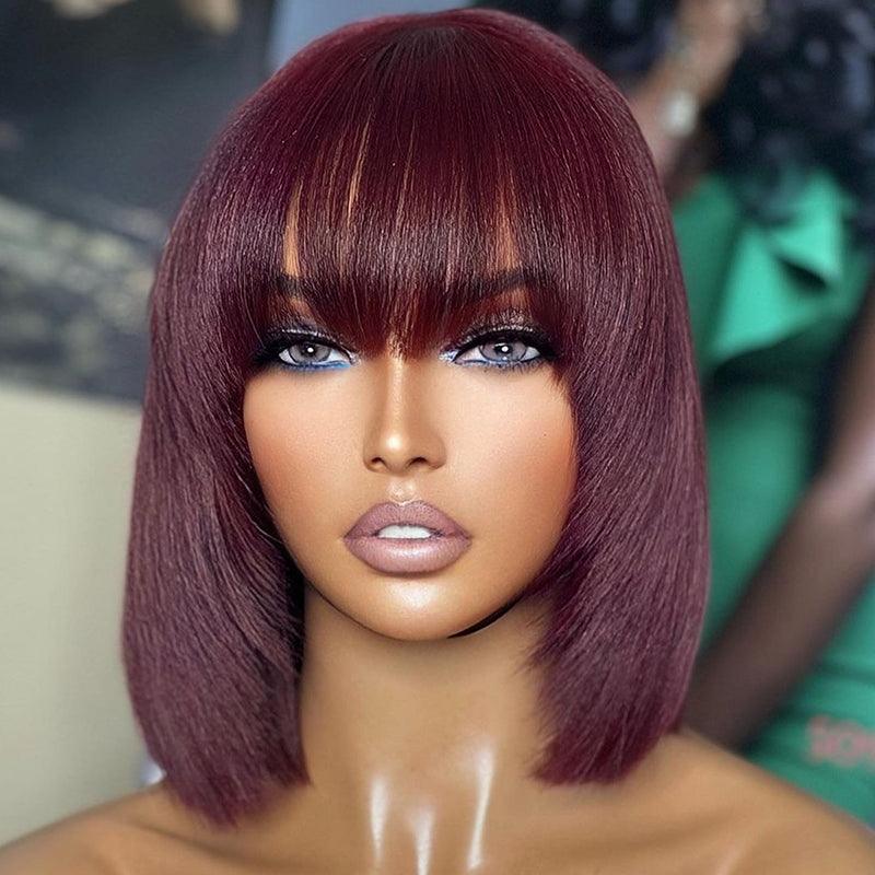 99J Burgundy Color Glueless Wig Wear Go Brazilian Straight Bob