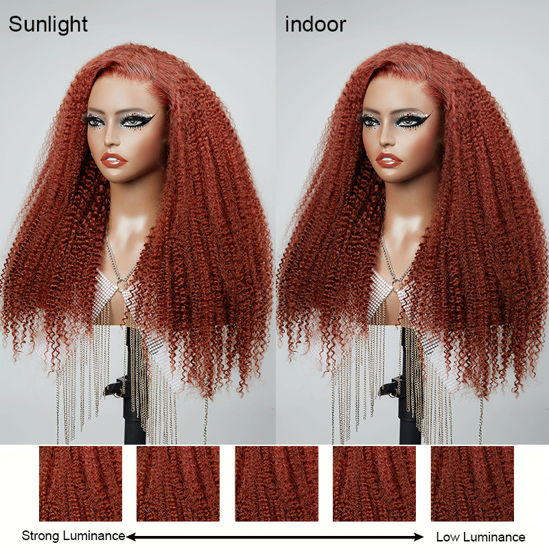 9x6 Glueless Reddish Brown Color Pre-bleached Knots Kinky Curly Wig