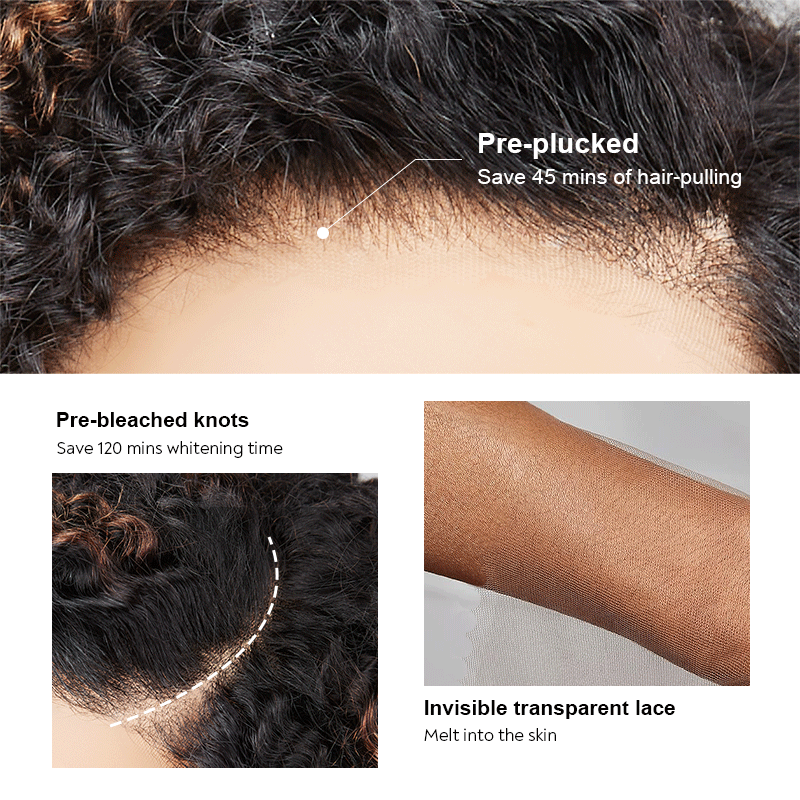 Shine Hair Ready to Go 9x6 Lace Glueless Brown Highlight Bob Kinky Curly Human Hair Wig