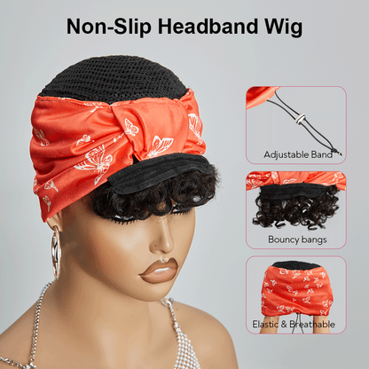 Glueless 3s Throw &amp; Go Bob Headband With Bangs Curly Wig