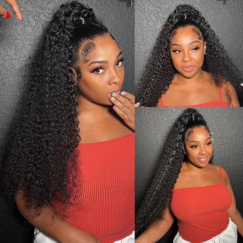 360 Lace Frontal Invisible Flexi-Fit Drawstring Cap Wig Brazilian Curly Wave Virgin Human Hair