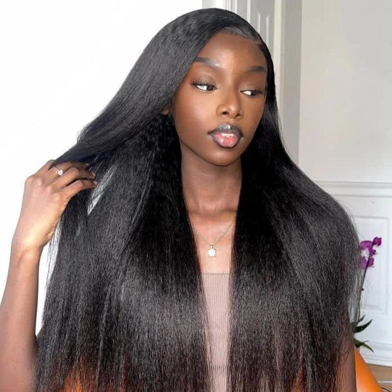 Brazilian Kinky Straight V Part Wig Human Hair 250 Density